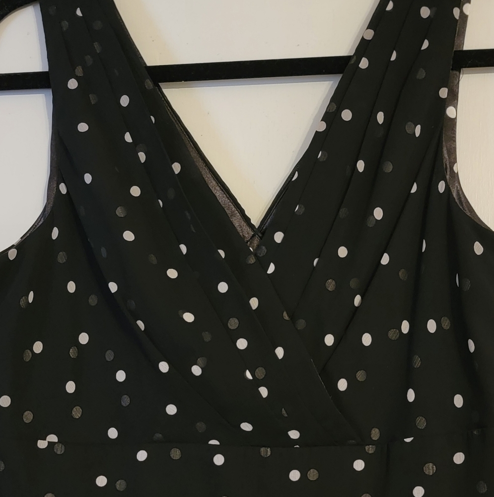 White House Black Market Black Polka Dot Dress Size 12 Babydoll Fit & Flare - Picture 2 of 8